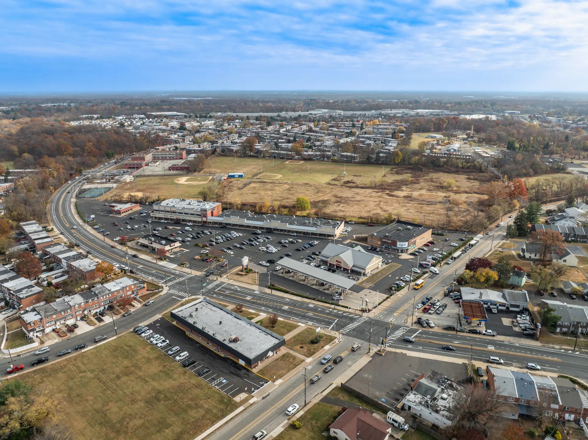 Aerial view of Parkwood Shopping Center at Academy Rd and Byberry Rd